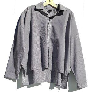 Women’s PLANET 100% Cotton Pinstriped Button Up Shirt, Black/White OS